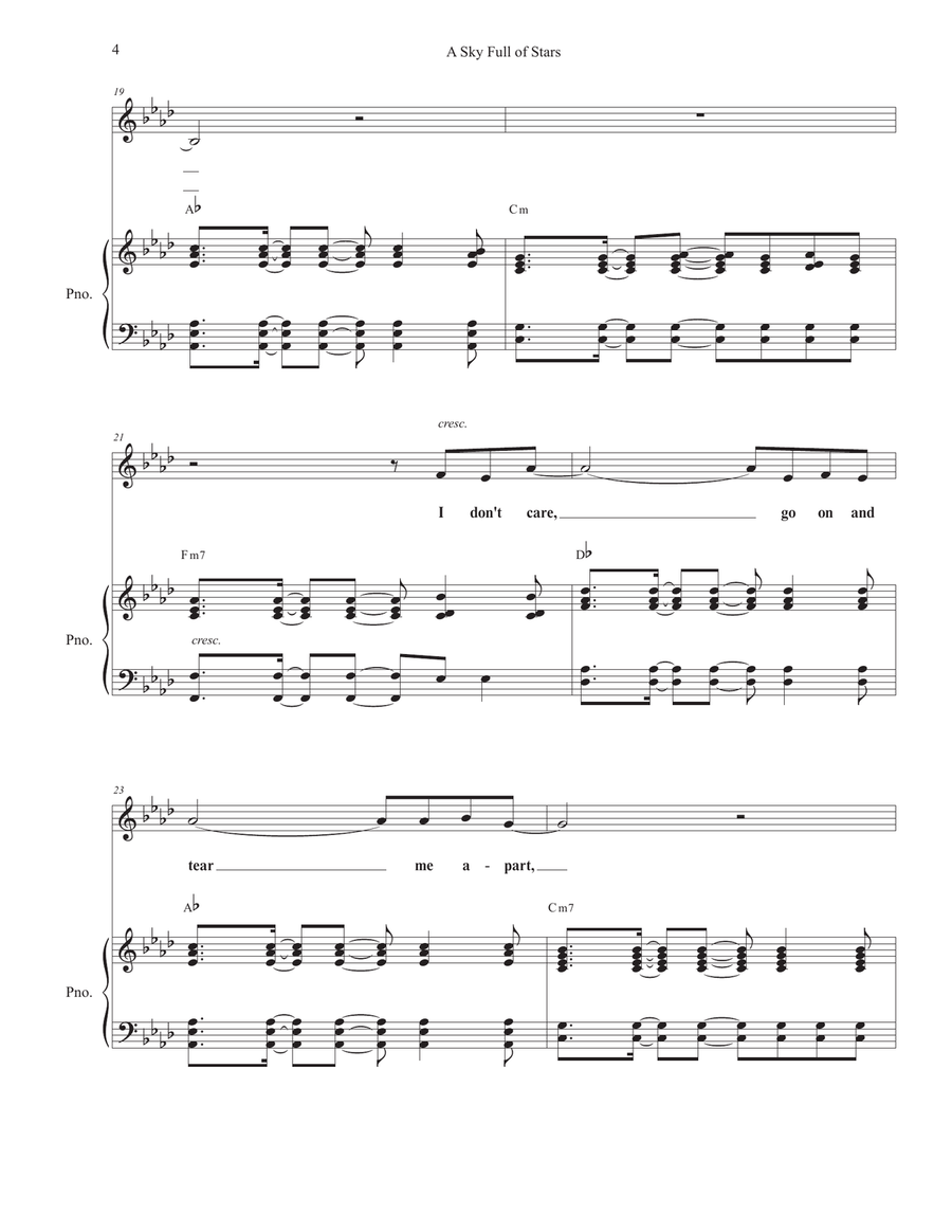 A Sky Full Of Stars Unison Choir scores gallery preview page 4