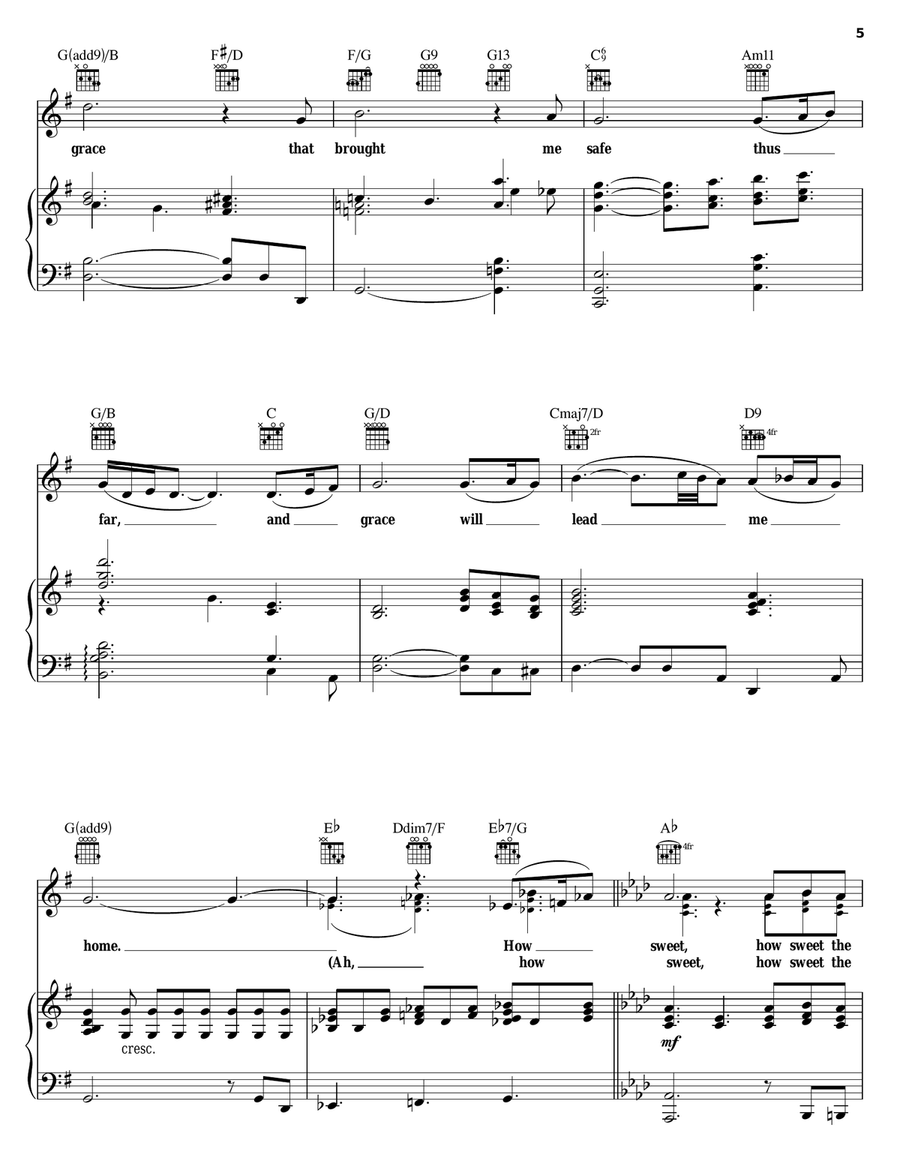 Amazing Grace Piano, Vocal, Guitar scores gallery preview page 5