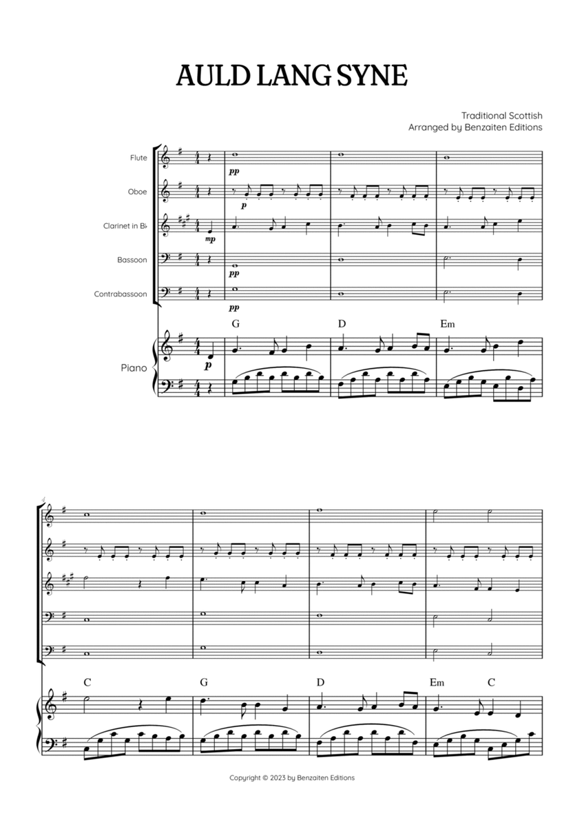 Auld Lang Syne • New Year's Anthem | Woodwind Quintet & Piano Accompaniment sheet music with chords image number null