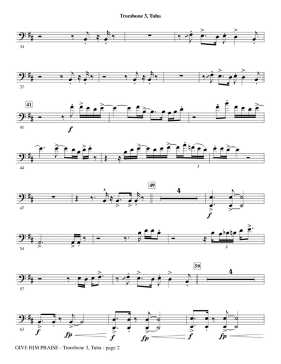 Give Him Praise - Trombone 3/Tuba Choir scores gallery preview page 2