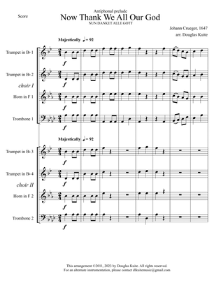 Antiphonal prelude, "Now Thank We All Our God" for brass octet (or quartet + organ or piano)