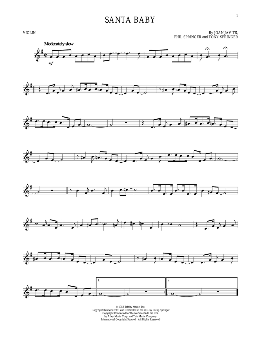 Santa Baby Santa Baby Violin Solo scores gallery preview page 1