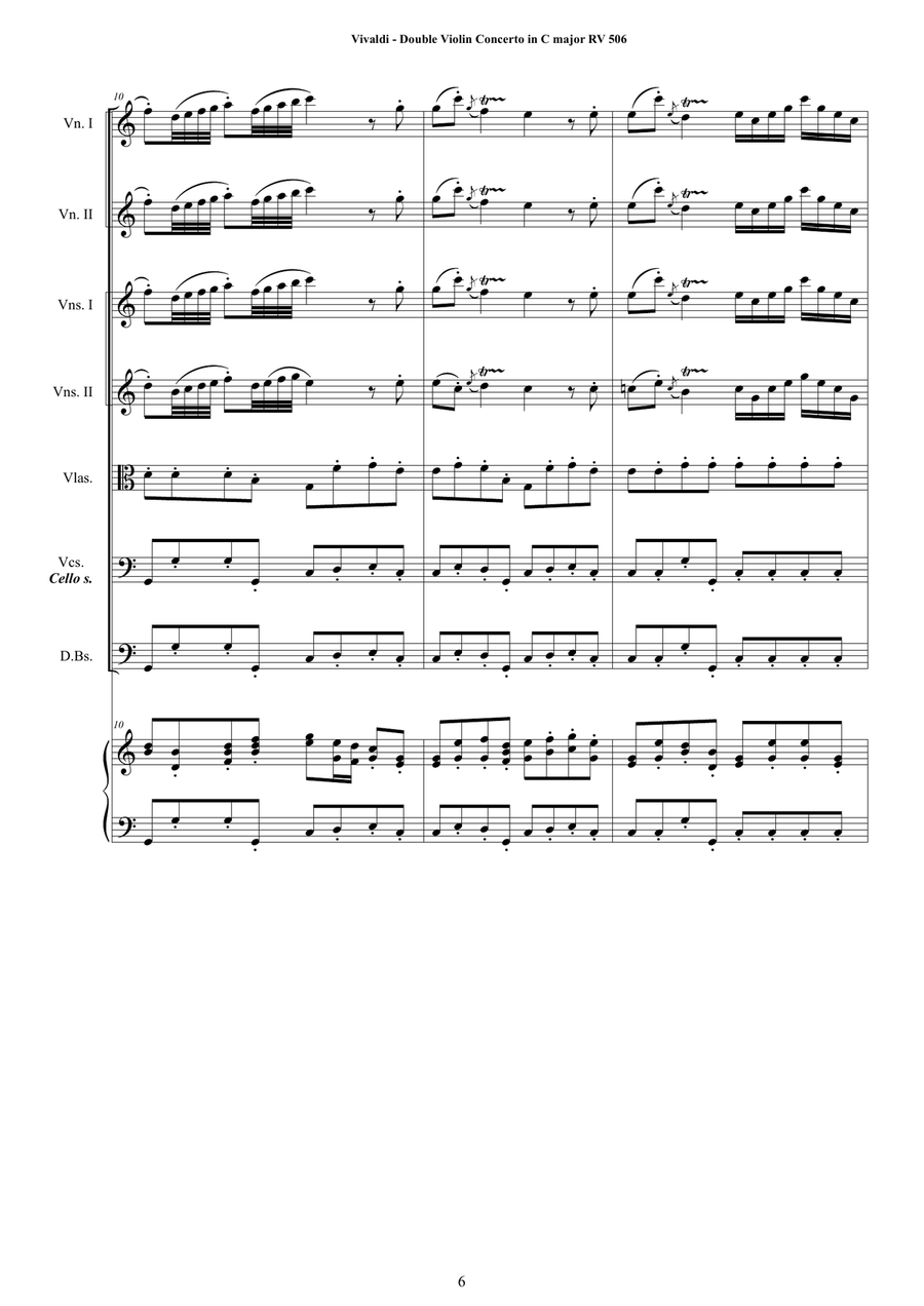 Vivaldi - Double Violin Concerto in C major RV 506 for Two Violins, Strings and Cembalo Chamber Orchestra scores gallery preview page 6