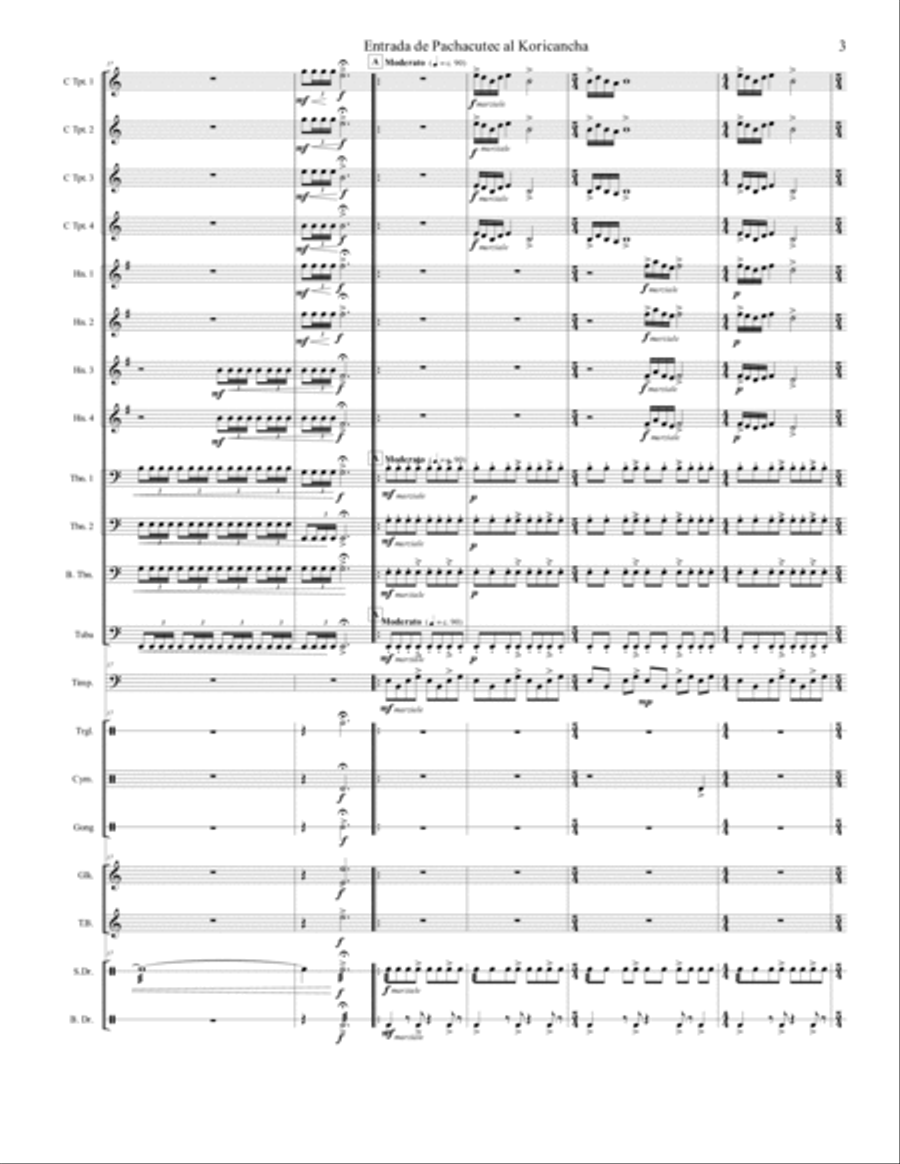 Entrada de Pachacutec al Koricancha, Op. 7b (Fanfarria Andina para bronces y percusión) Large Ensemble scores gallery preview page 3