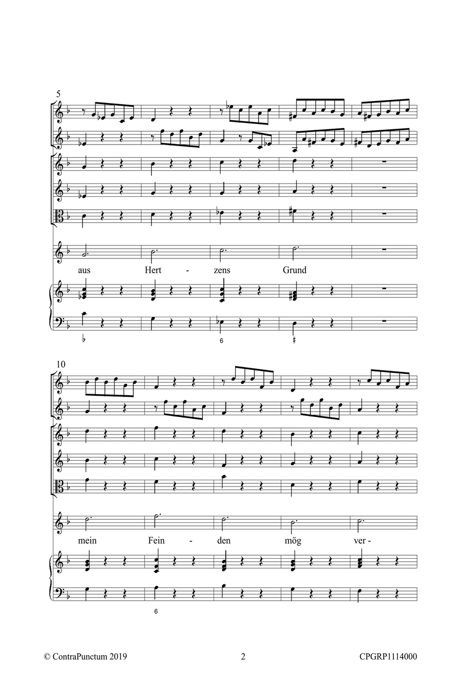 Graupner Christoph Cantata Verleyh daß ich aus Hertzens Grund GWV 1114/16 Small Ensemble scores gallery preview page 6