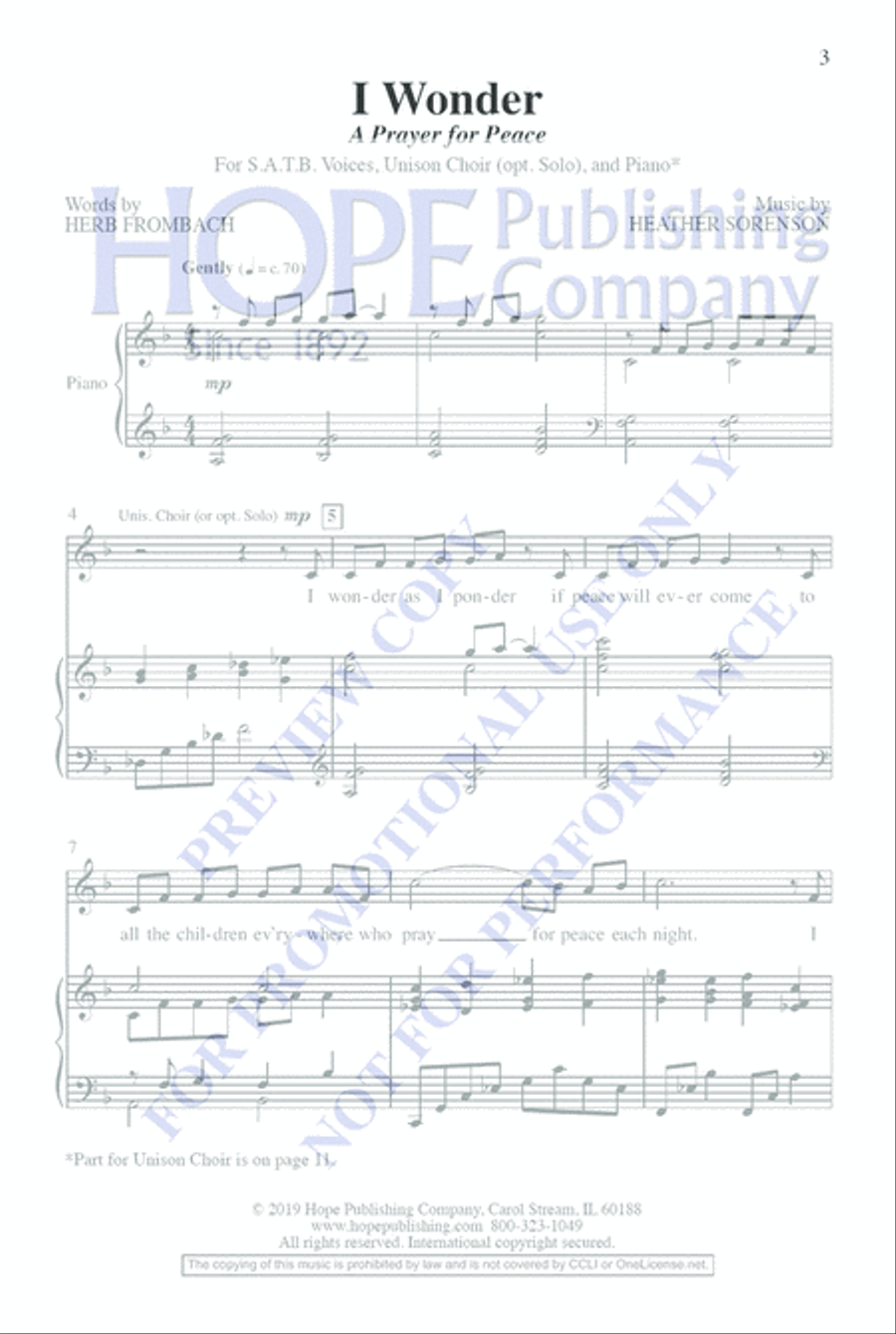 I Wonder Unison Choir scores gallery preview page 3