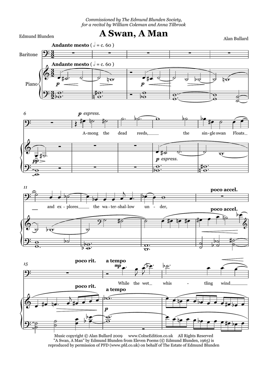 A Swan, A Man (baritone voice and piano) Piano, Vocal scores gallery preview page 2