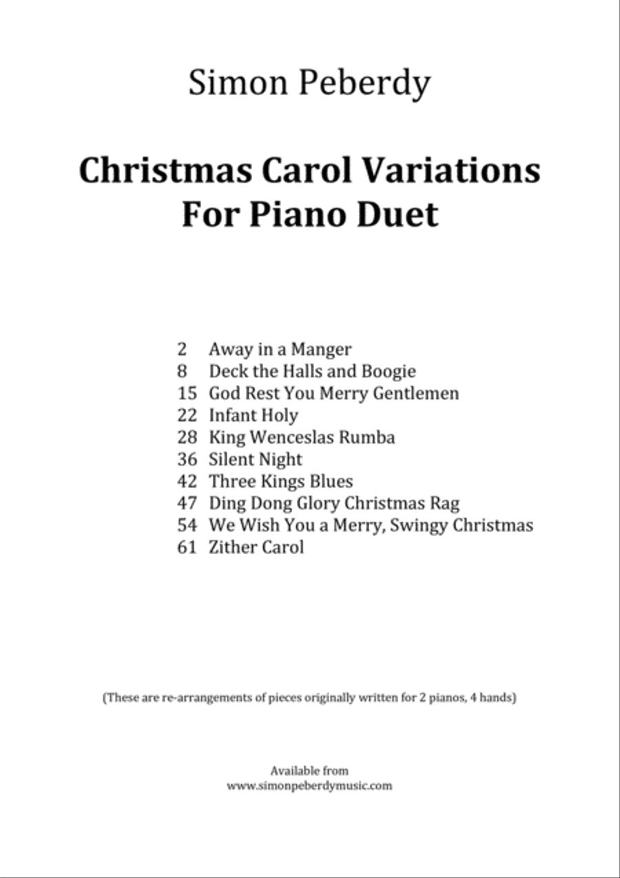 Christmas Carol Variations for piano duet (Collection of 10 different carols) by Simon Peberdy image number null