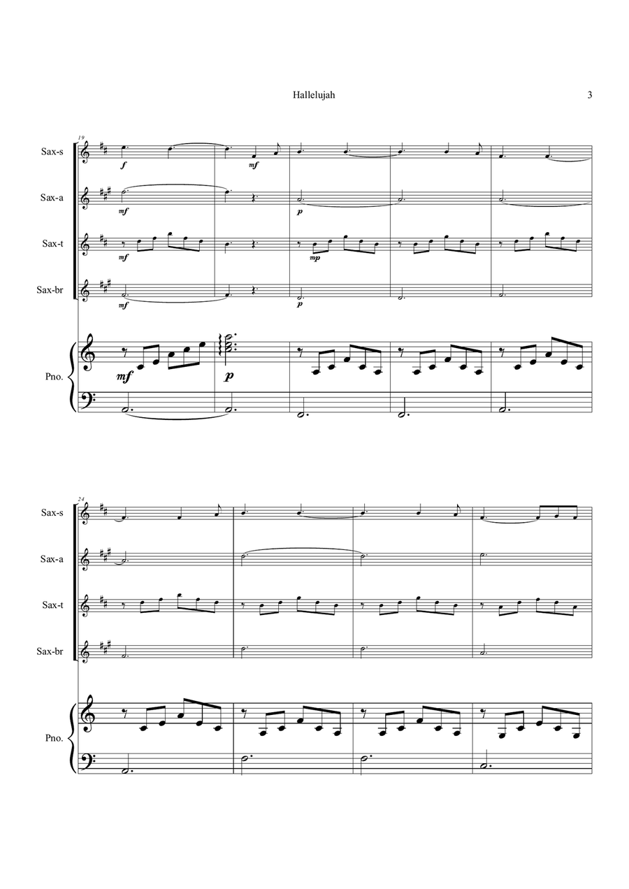 Hallelujah Saxophone Quartet scores gallery preview page 3