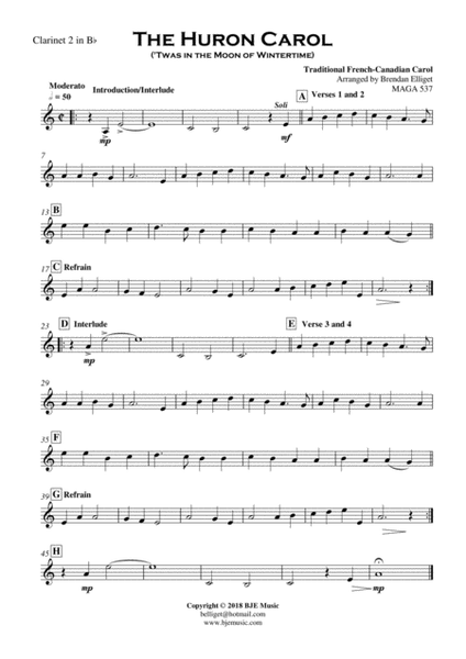 The Huron Carol ('Twas in the Moon of Wintertime) - Concert Band Score and Parts PDF image number null