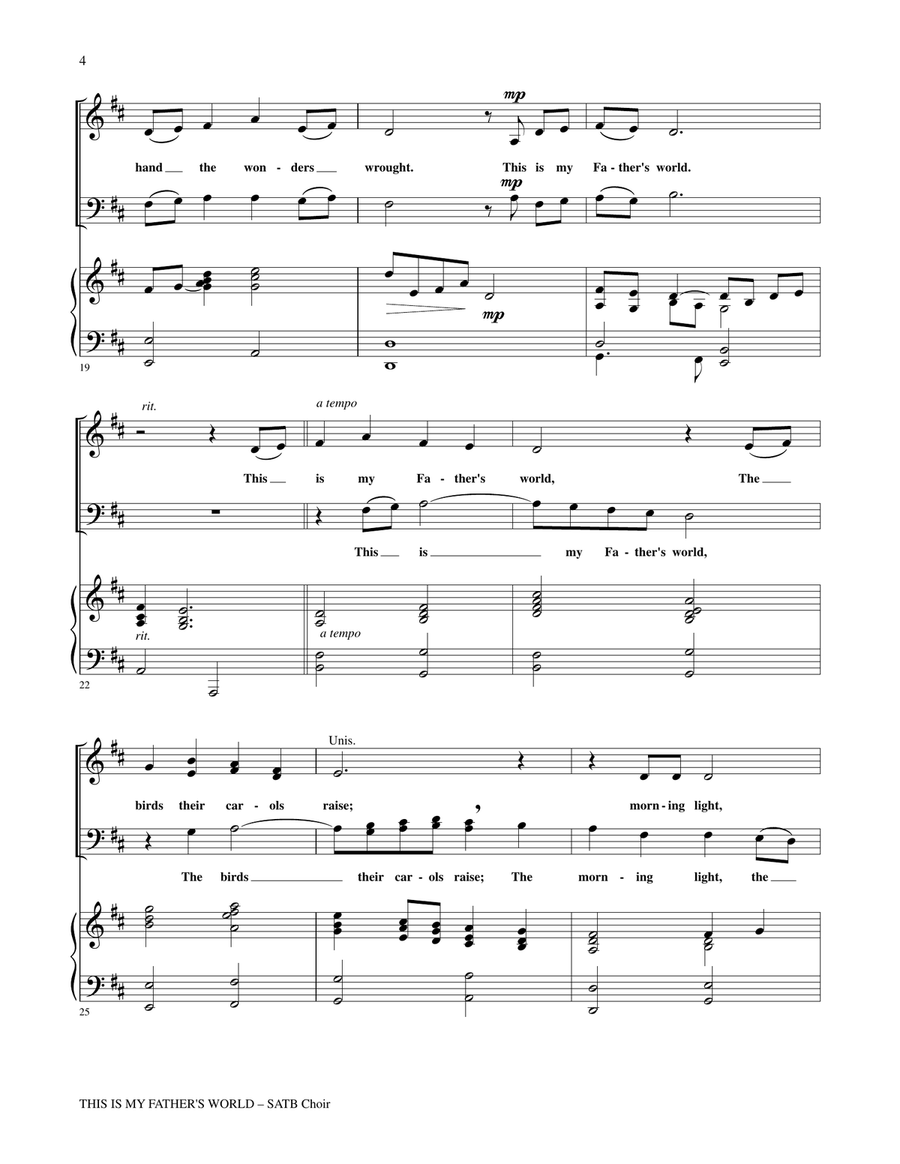 THIS IS MY FATHER'S WORLD (SATB Choir with Piano) 4-Part scores gallery preview page 4