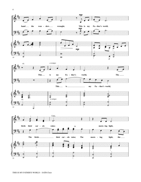 THIS IS MY FATHER'S WORLD (SATB Choir with Piano) image number null