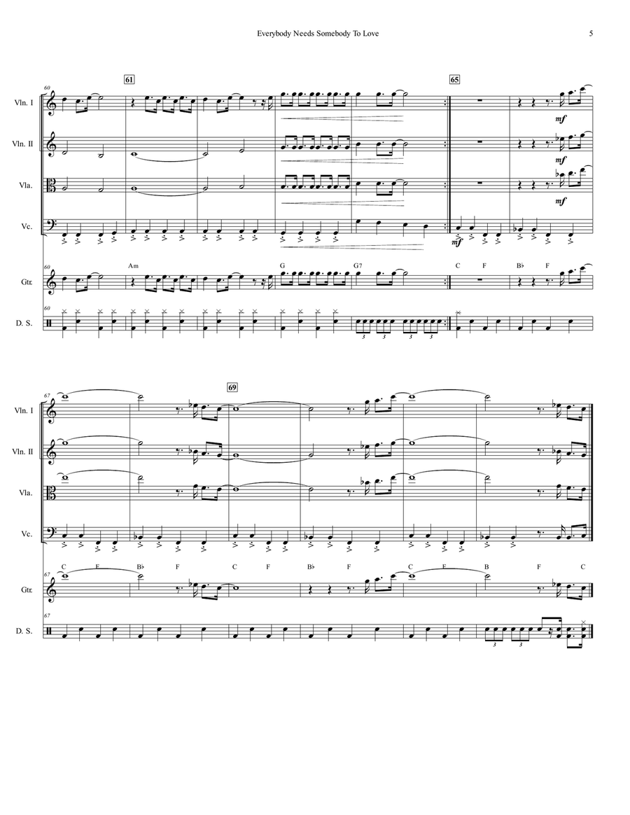 Everybody Needs Somebody To Love String Quartet scores gallery preview page 6