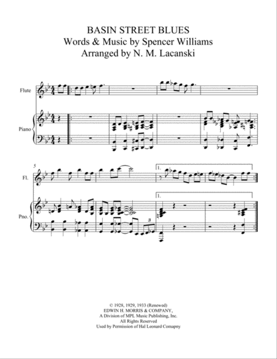 Basin Street Blues Flute Solo scores gallery preview page 1