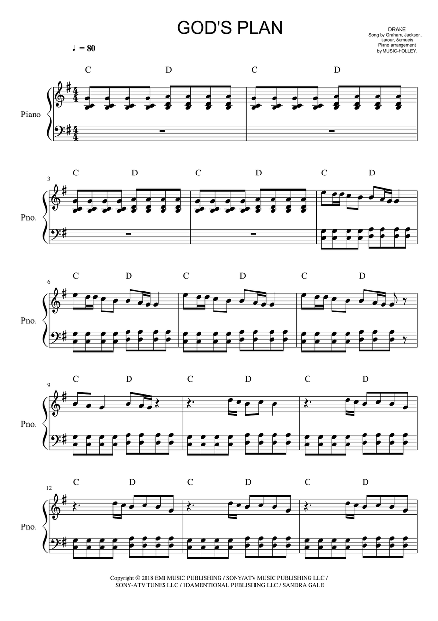 God's Plan Piano, Vocal scores gallery preview page 1