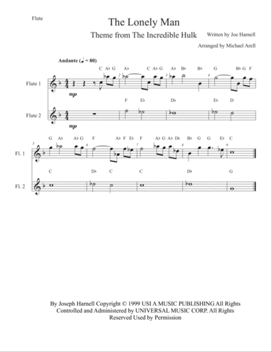 The Lonely Man Flute Duet scores gallery preview page 2