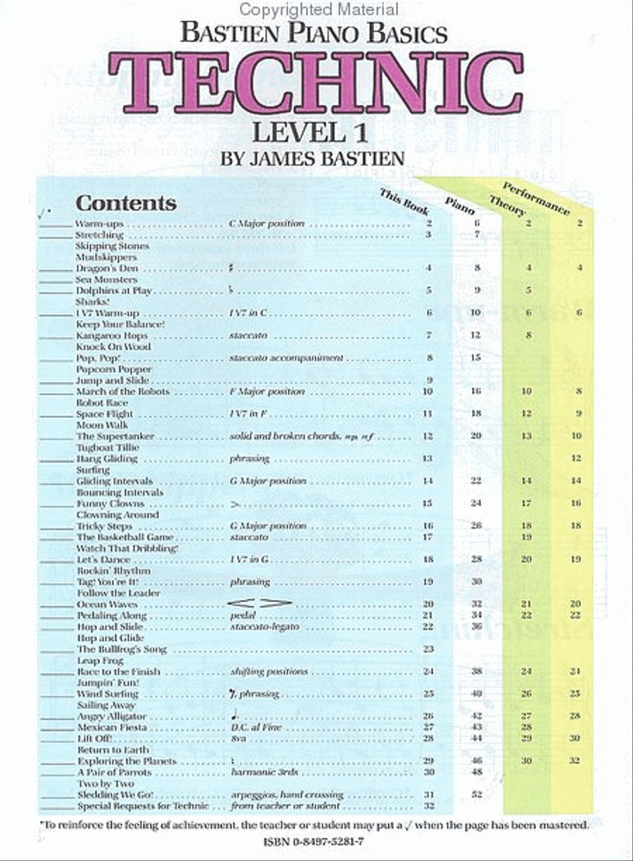 Bastien Piano Basics, Level 1, Technic