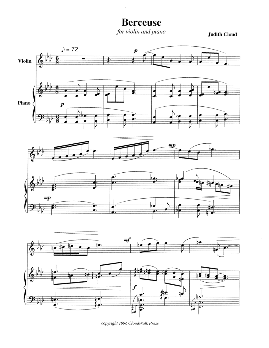Berceuse for Violin and Piano Violin Solo scores gallery preview page 1