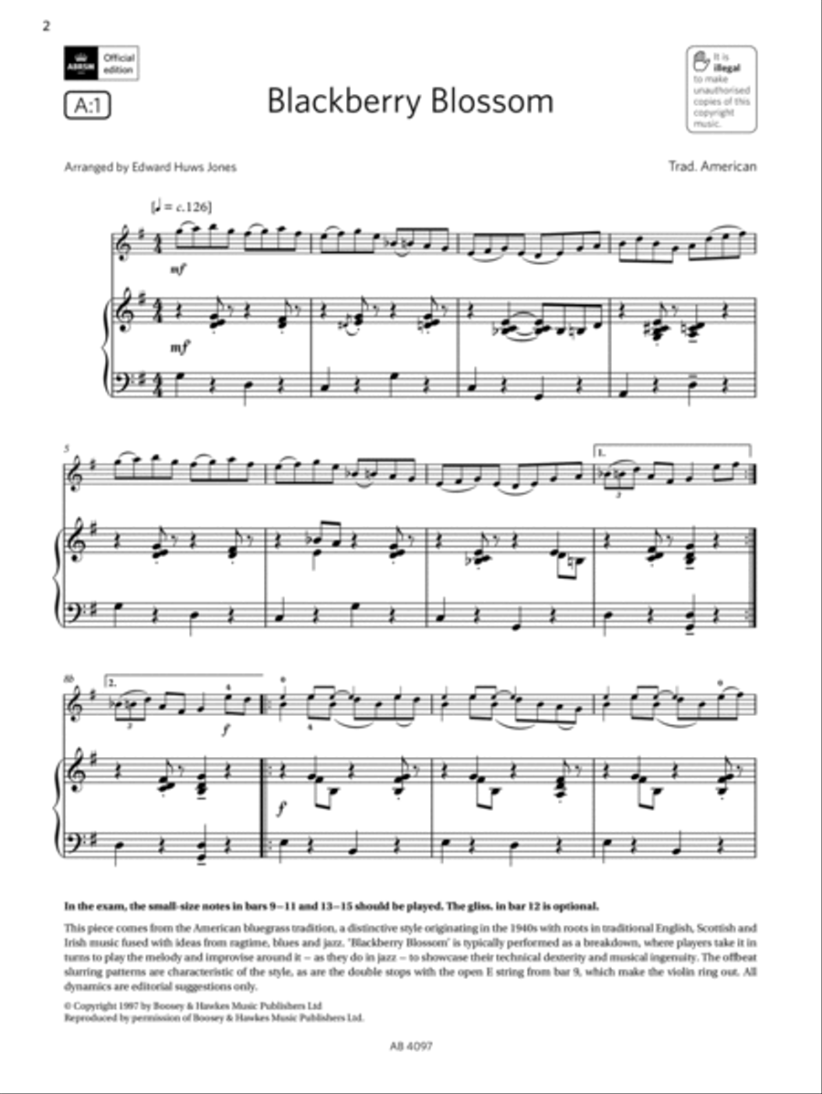 Blackberry Blossom (Grade 3, A1, from the ABRSM Violin Syllabus from 2024) Violin Solo scores gallery preview page 2