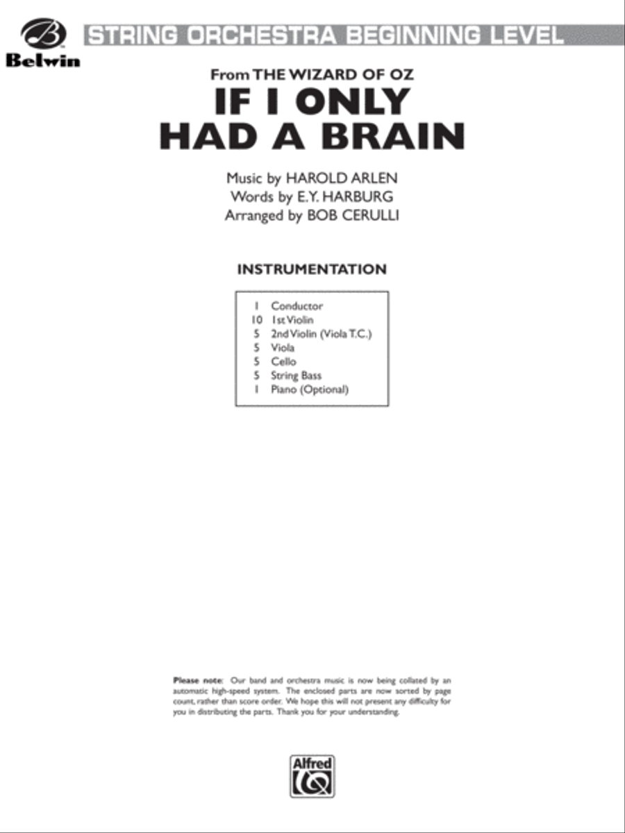 Book cover for If I Only Had a Brain (from The Wizard of Oz): Score