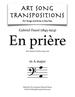 Book cover for FAURÉ: En prière (transposed to A major, bass clef)