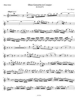Mozart - Oboe Concerto in C major, K.314/271k - For Oboe Solo Original
