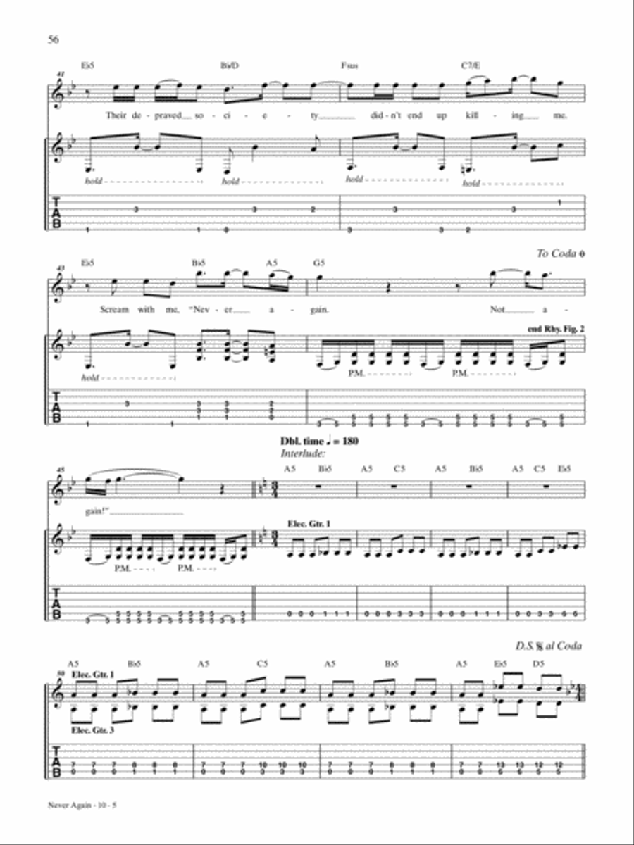 Never Again Guitar Tablature scores gallery preview page 5
