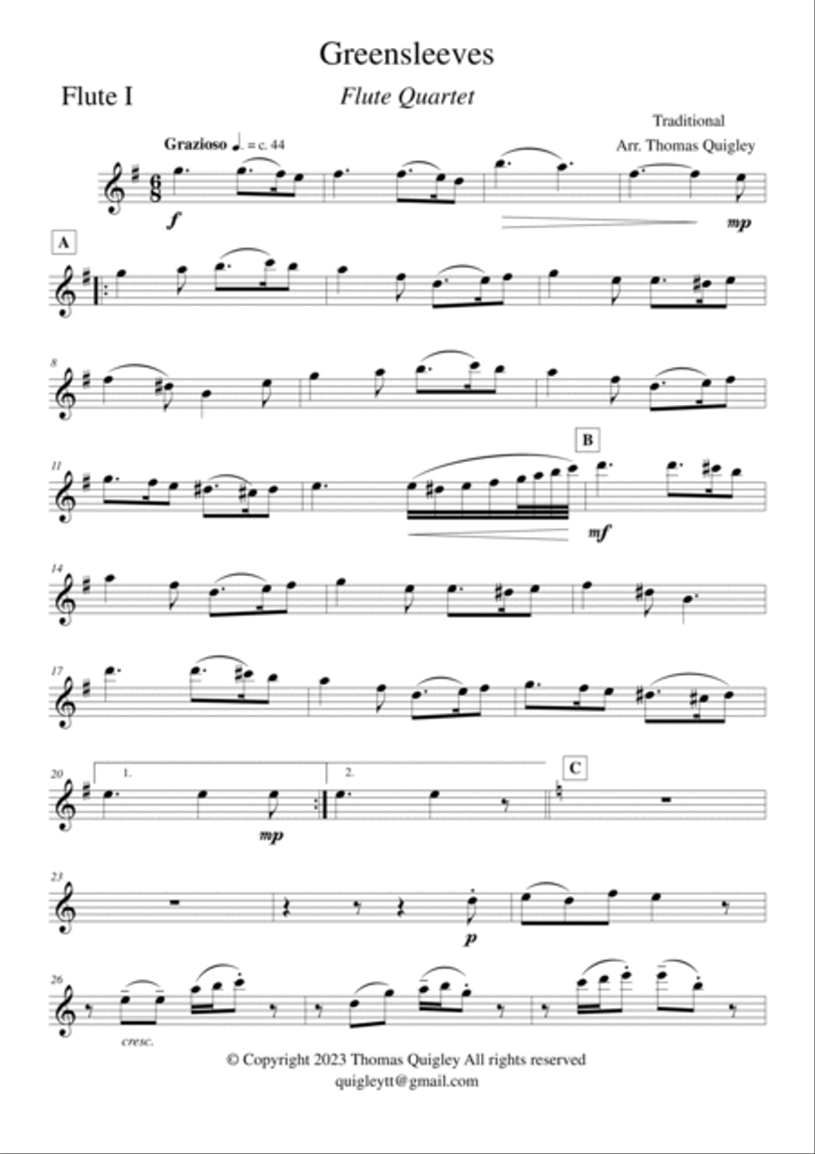 Greensleeves Flute Quartet scores gallery preview page 5