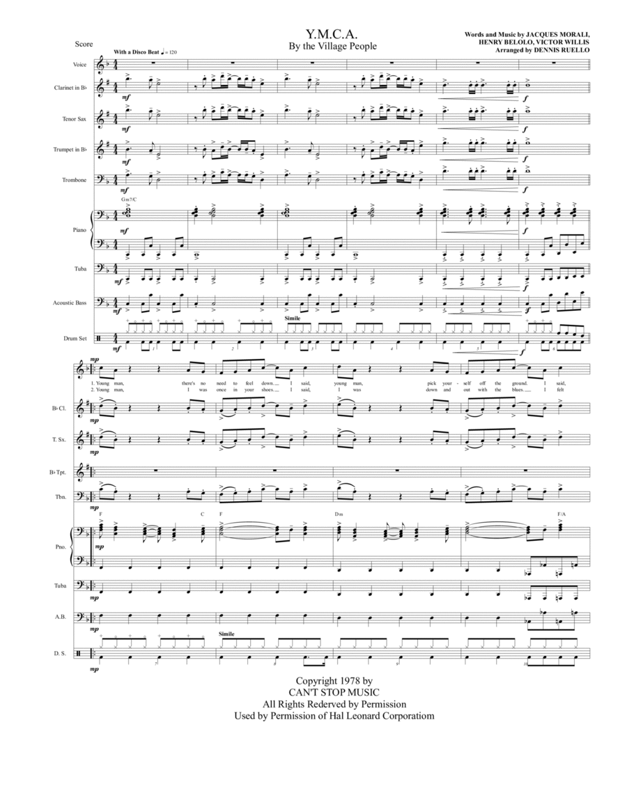 Y.M.C.A. Tenor Saxophone scores gallery preview page 1