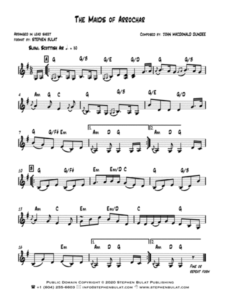 The Maids of Arrochar (Scottish Traditional) - Lead sheet (key of G)