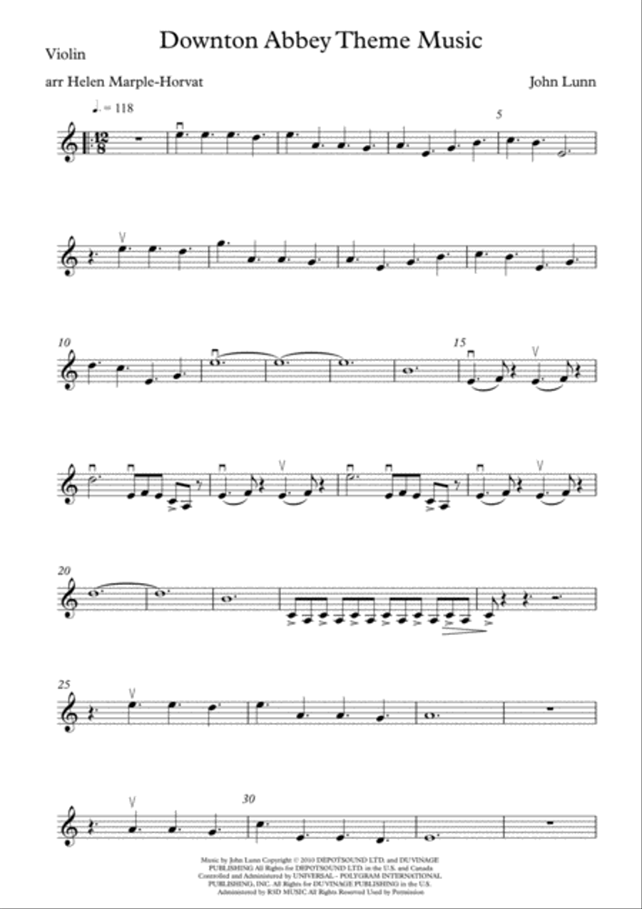 Downton Abbey (theme) Violin Solo scores gallery preview page 2