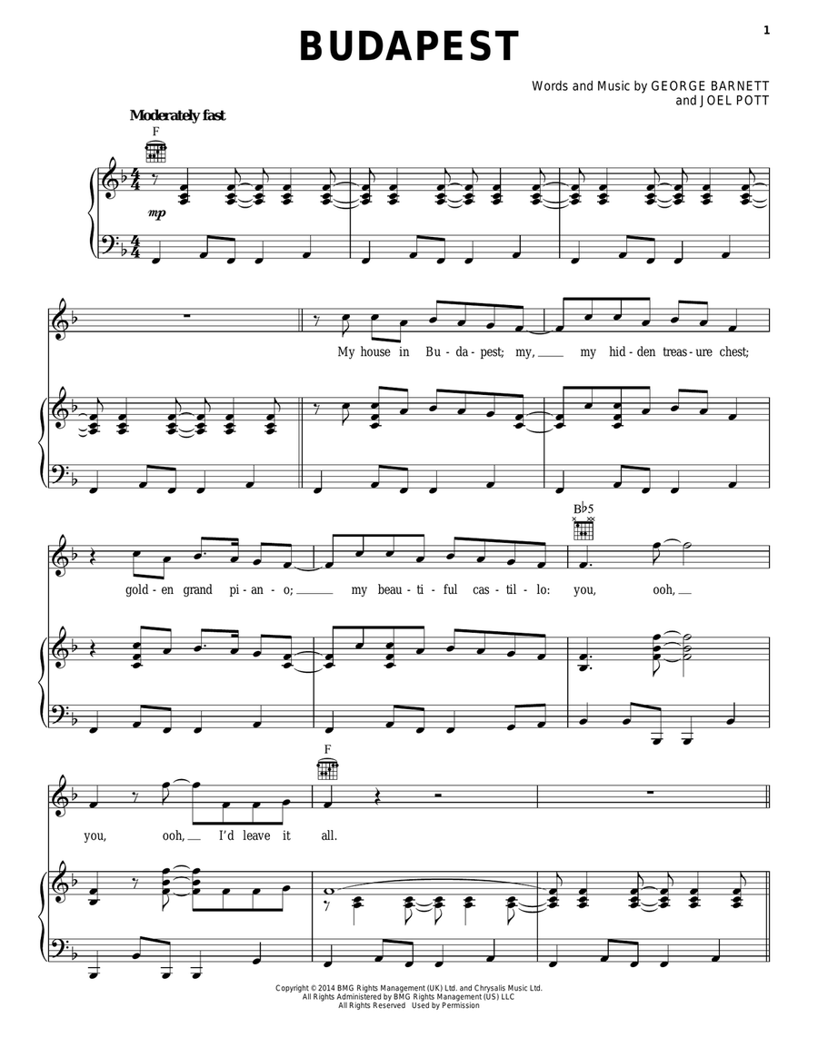Budapest Budapest Piano, Vocal scores gallery preview page 1