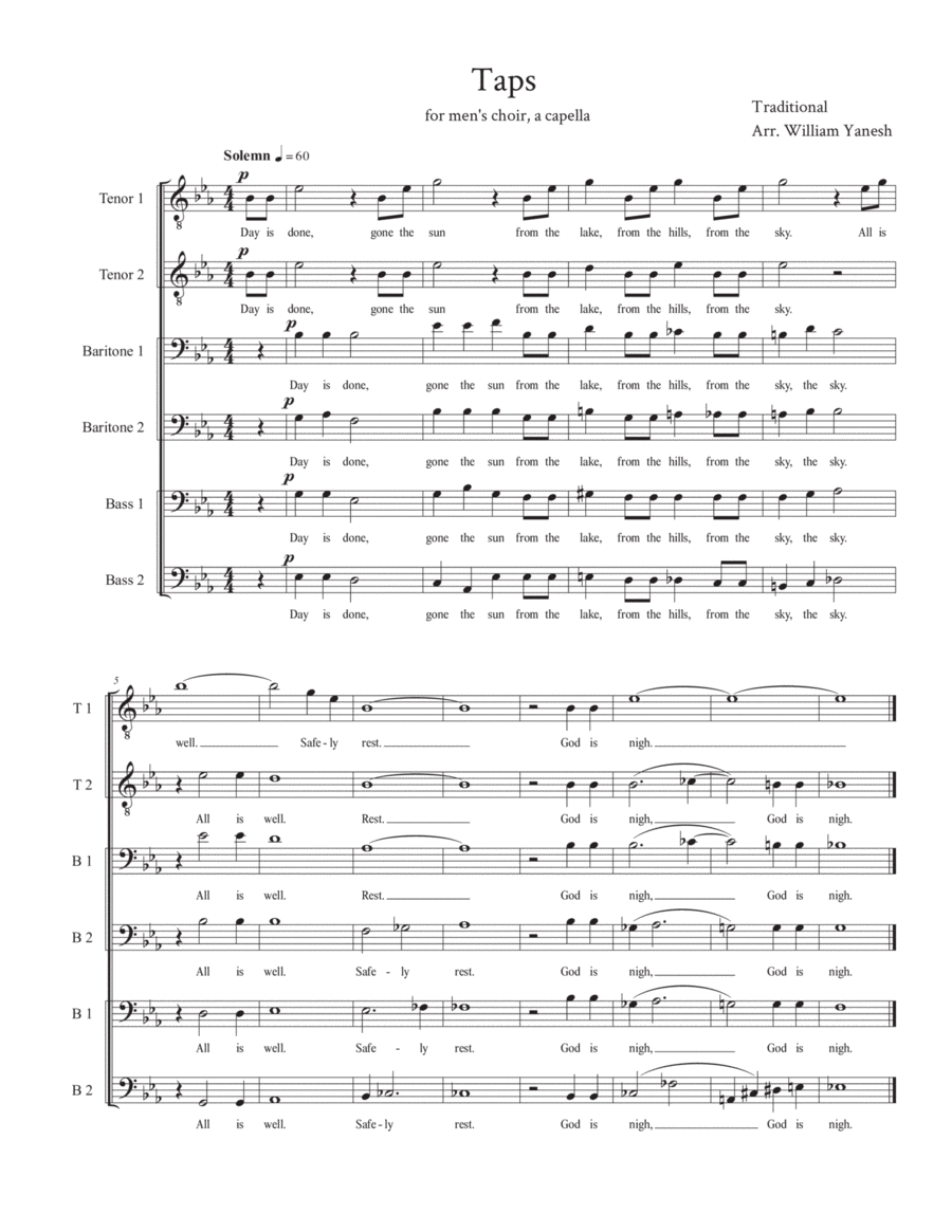 Taps - men's choir a cappella A Cappella scores gallery preview page 1