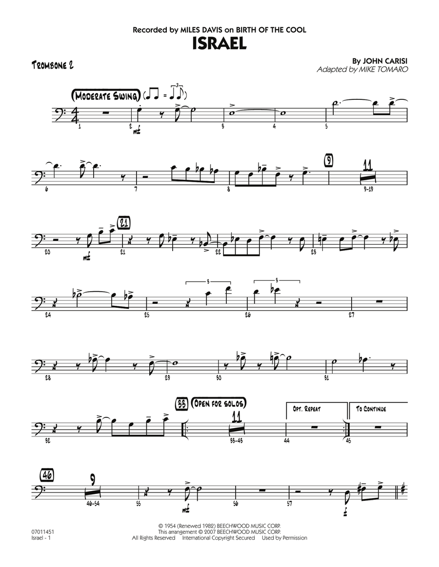 Israel - Trombone 2 Jazz Ensemble scores gallery preview page 1