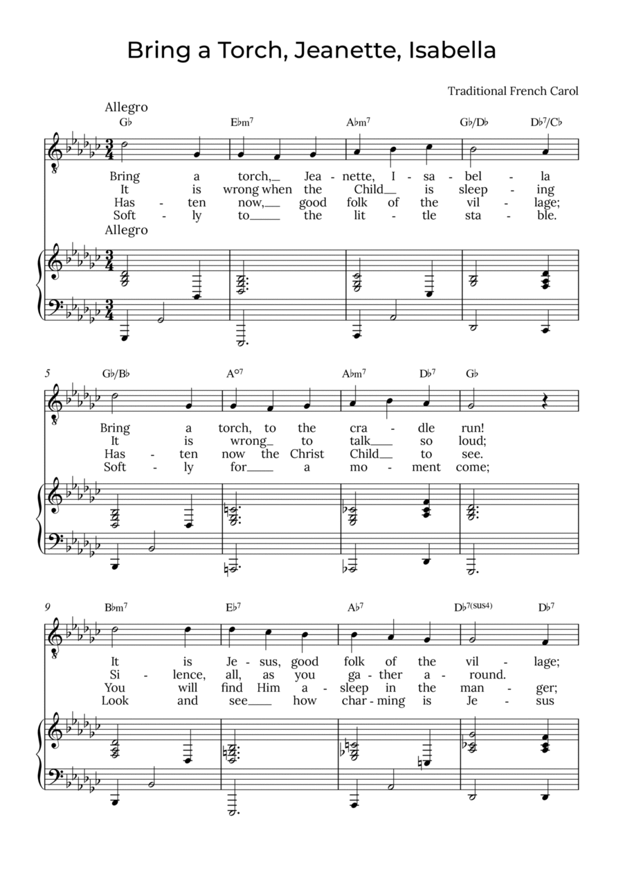 Bring a Torch, Isabella - Tenor with chords in Gb, Jeanette Tenor Voice scores gallery preview page 1