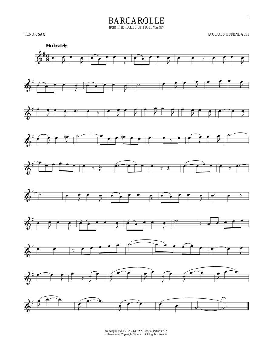 Barcarolle Tenor Saxophone scores gallery preview page 1