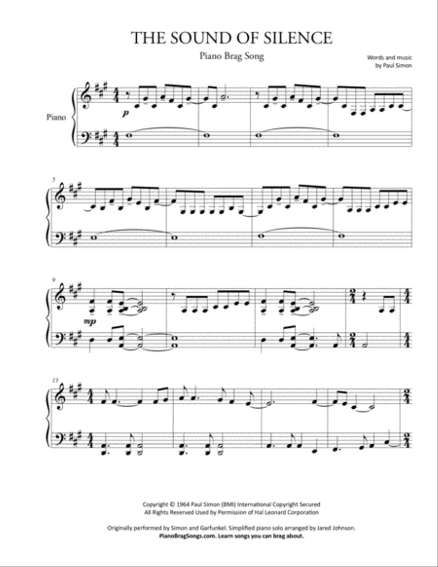 The Sound Of Silence Easy Piano scores gallery preview page 2