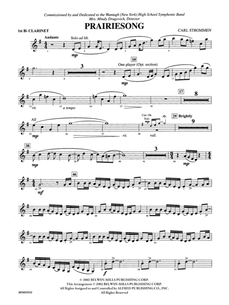 Prairiesong: 1st B-flat Clarinet