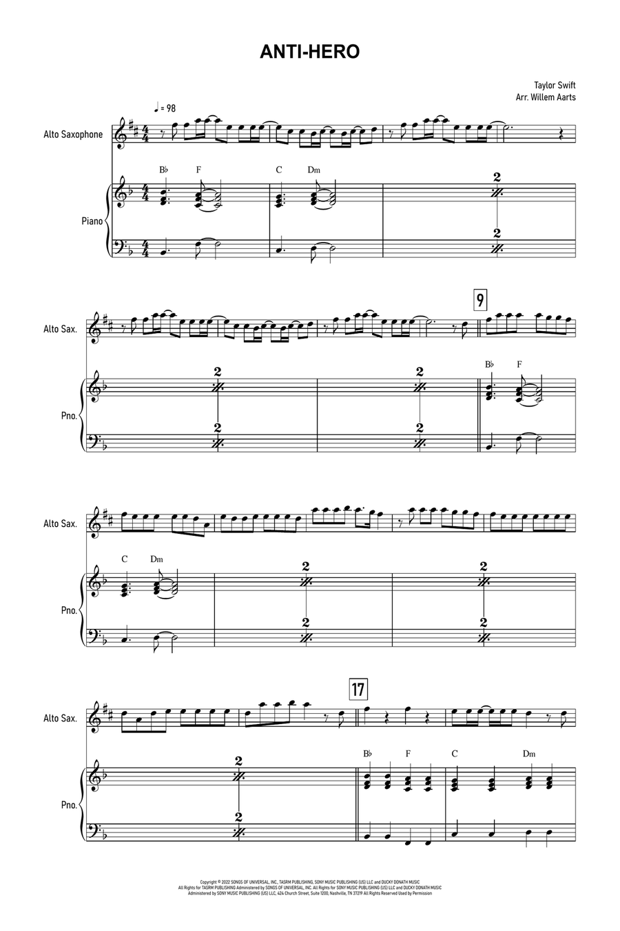 Anti-hero Alto Saxophone scores gallery preview page 1