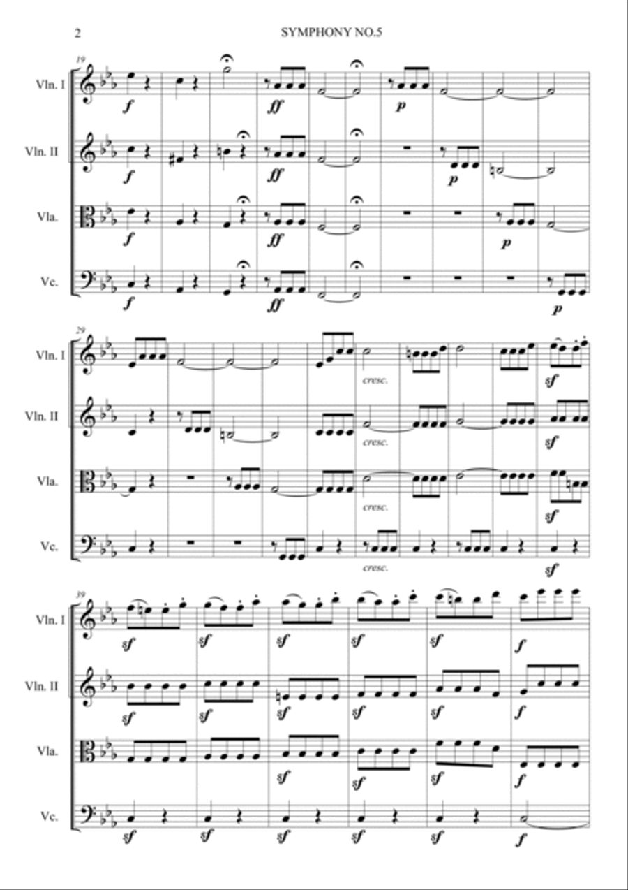 Symphony No.5 Op.67 Easy Version String Quartet scores gallery preview page 2