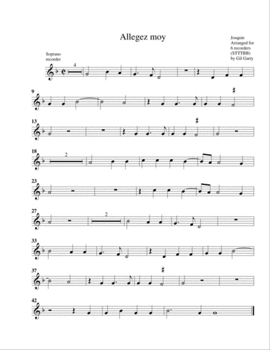 Allegez moy (arrangement for 6 recorders) Recorder scores gallery preview page 6