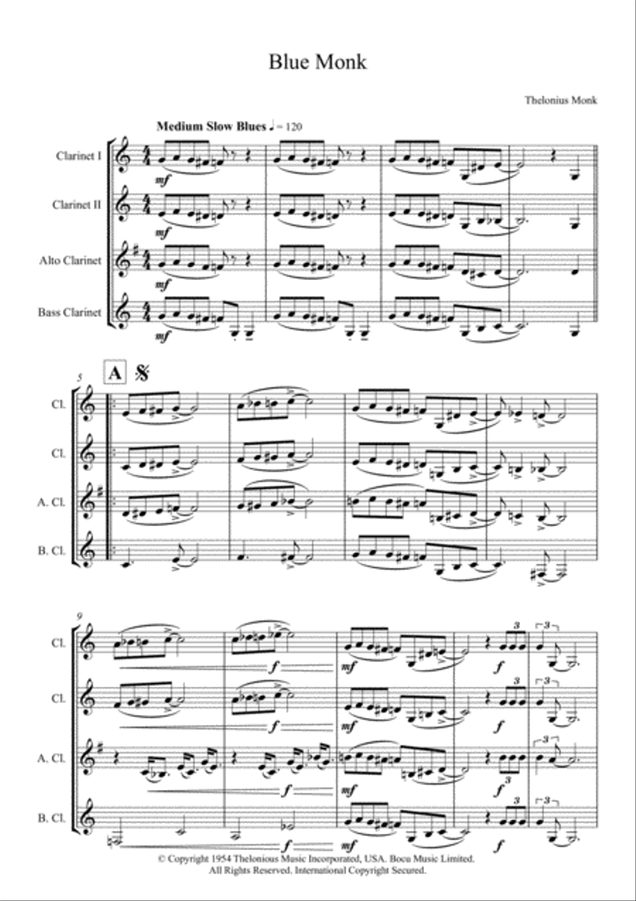 Blue Monk Blue Monk Woodwind Quartet scores gallery preview page 2