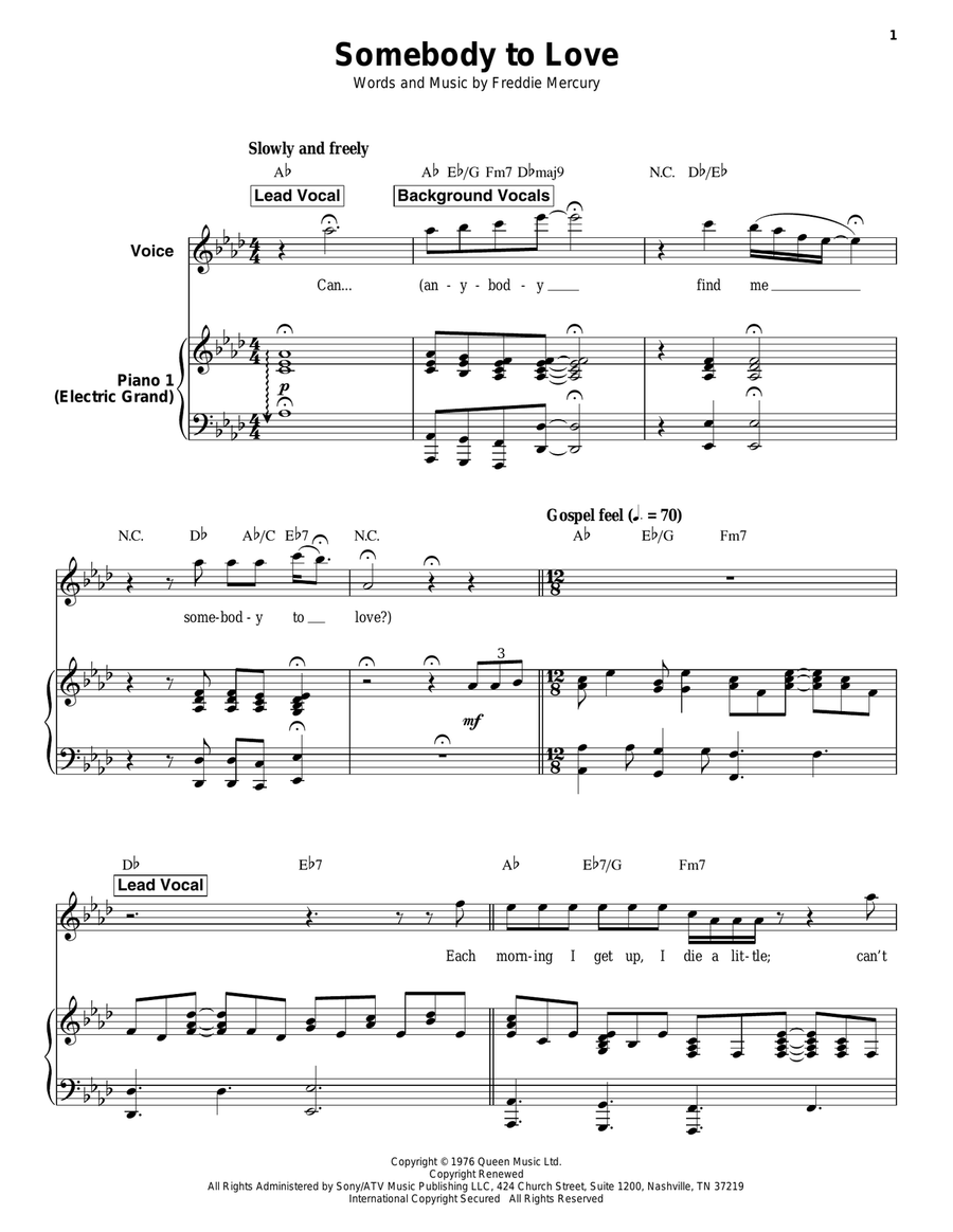 Somebody To Love Piano scores gallery preview page 1