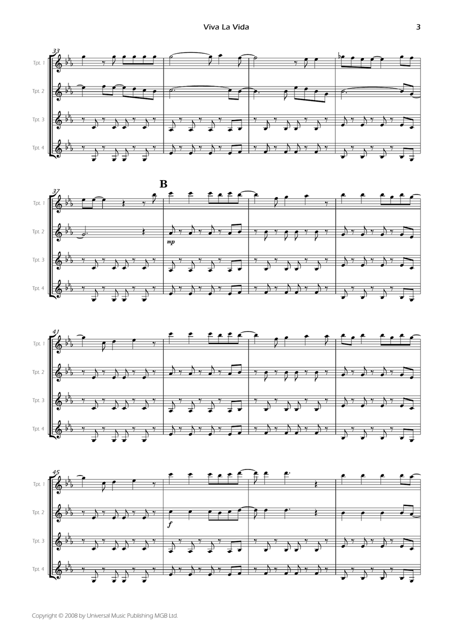Viva La Vida - Score Only Brass Quartet scores gallery preview page 5