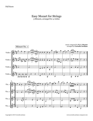 Book cover for Easy Mozart for Strings - 3 Minuets, arranged for 4 violins