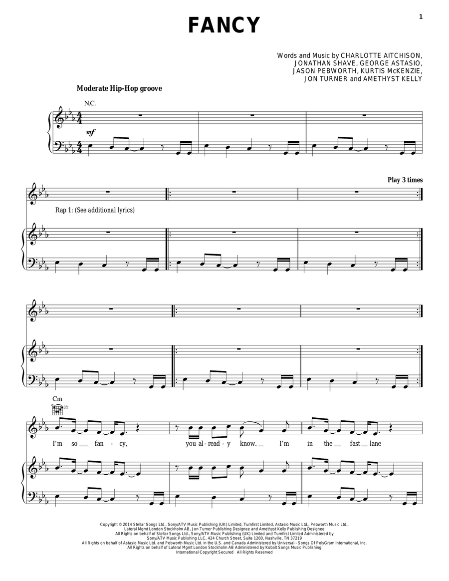 Fancy Piano, Vocal, Guitar scores gallery preview page 1