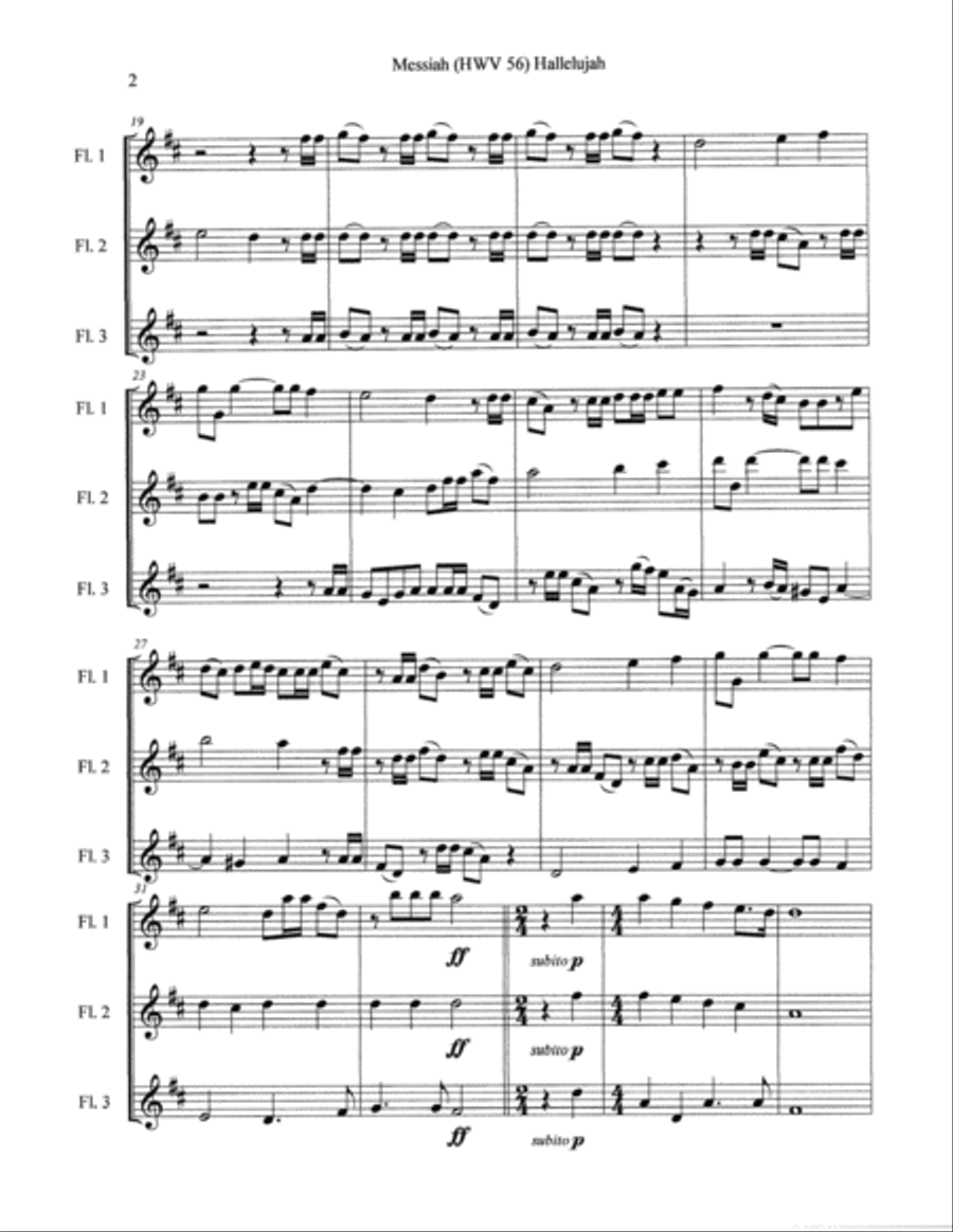 Messiah, Hallelujah Chorus (Flute Trio, Score) Flute Trio scores gallery preview page 3
