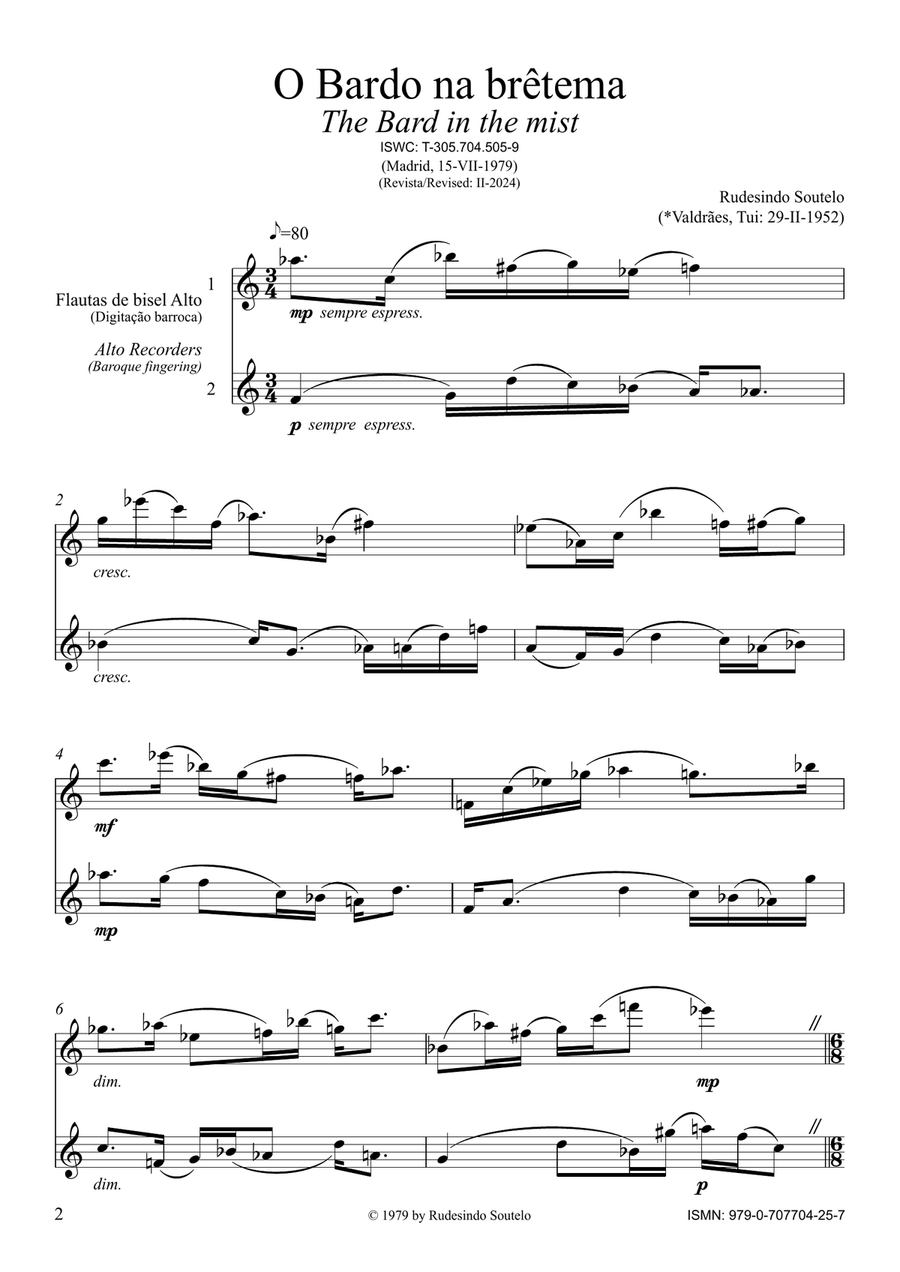 O Bardo na Brêtema / The Bard in the mist Woodwind Duet scores gallery preview page 2