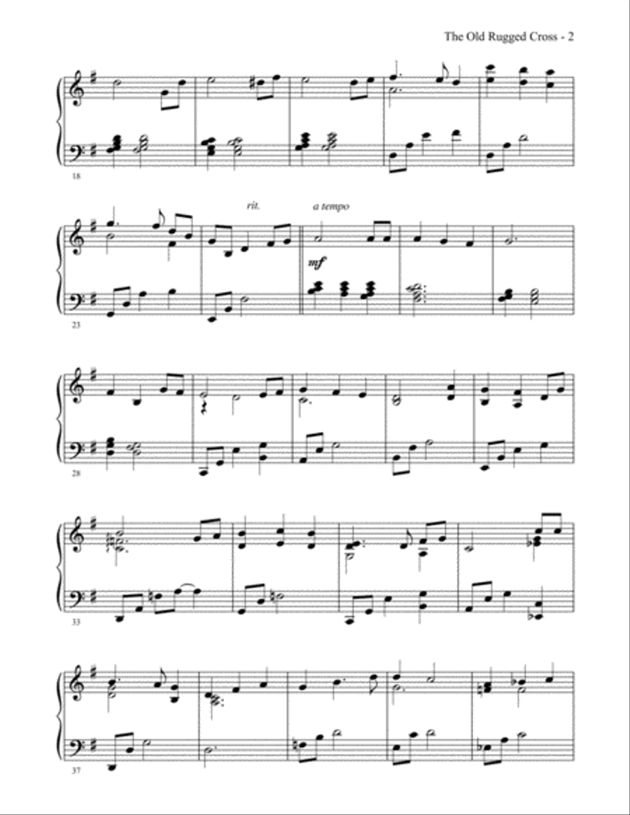 The Old Rugged Cross Piano Solo scores gallery preview page 2