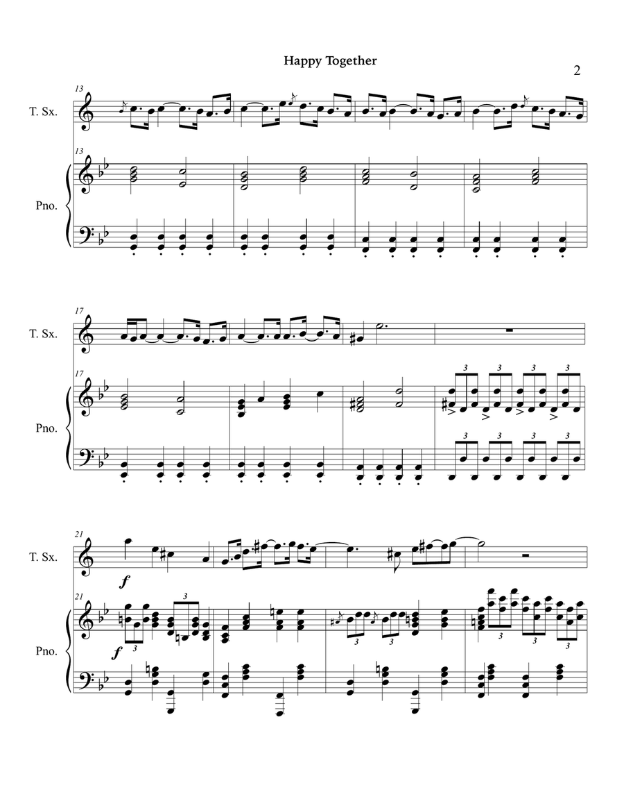 Happy Together Tenor Saxophone scores gallery preview page 6